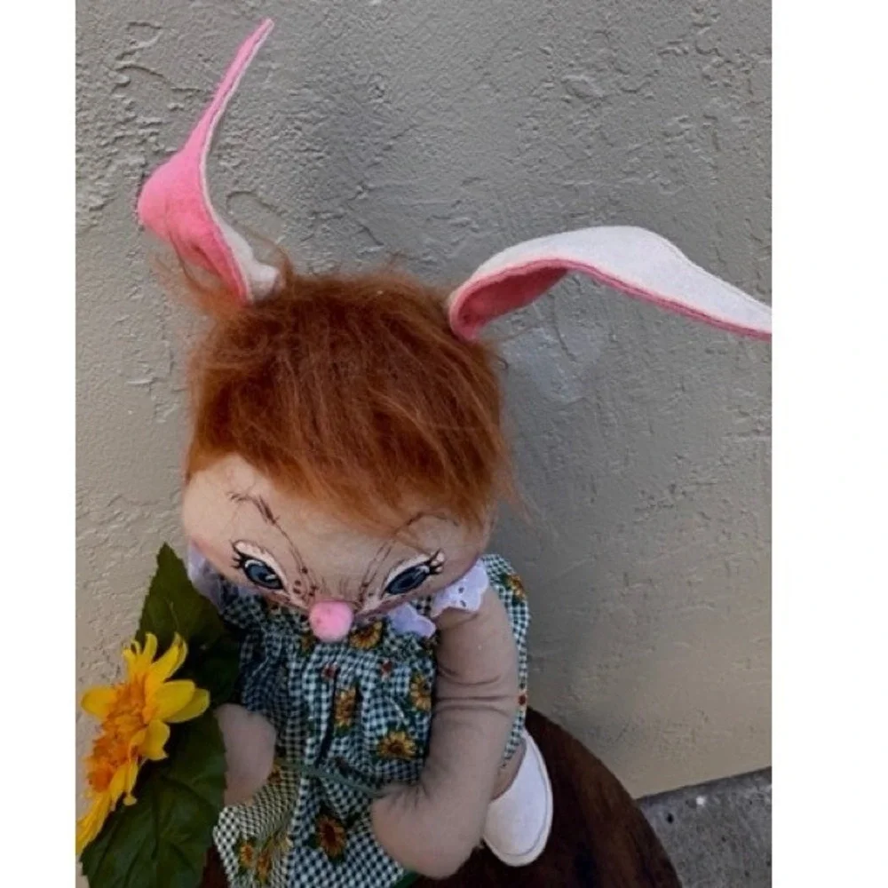 Vintage 96 Annalee Dolls Bunny Rabbit Sunflower Gingham Dress Easter Decor